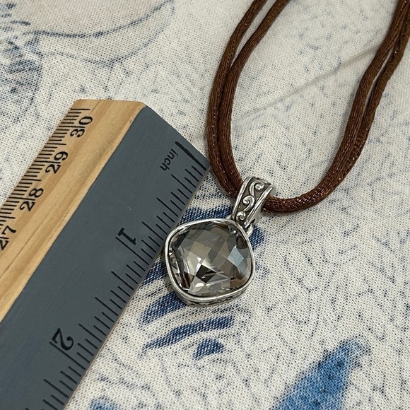 Brighton Venus Rising Necklace Taupe Champagne Swarovski Crystal Brown Cord 17" - Picture 10 of 12